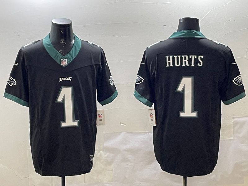 Men Philadelphia Eagles #1 Hurts Black Second generations 2025 Nike Vapor Limited NFL Jersey style 1